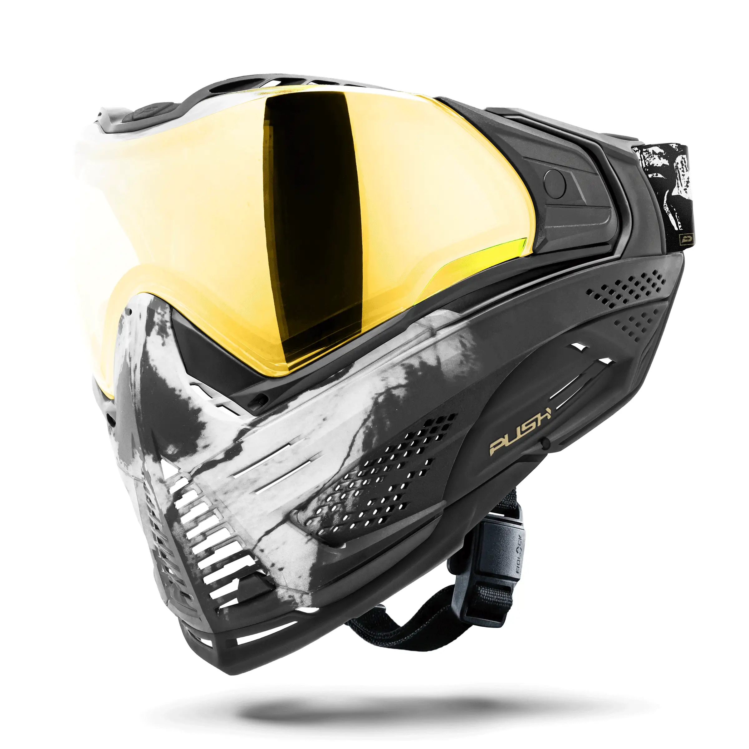 Push Unite Paintball Mask- Warlord Enforcer (Black/White Skull)- Gold Lens
