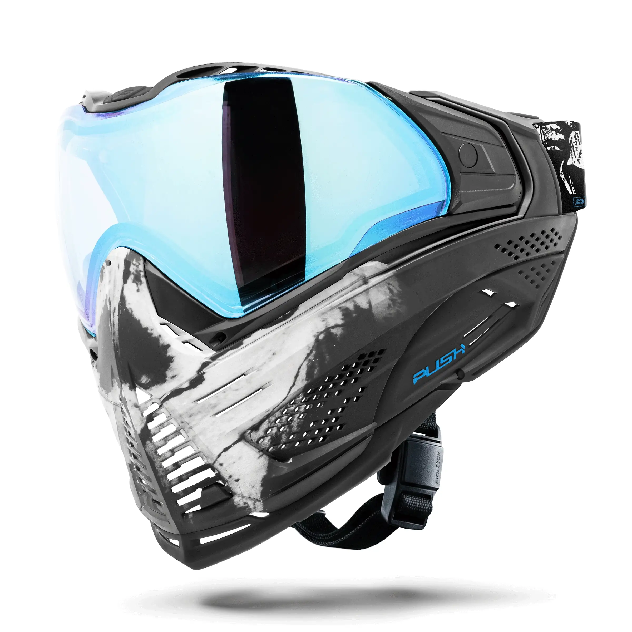 Push Unite Paintball Mask MK II - Warlord Enforcer (Black/White Skull)- Blue Lens