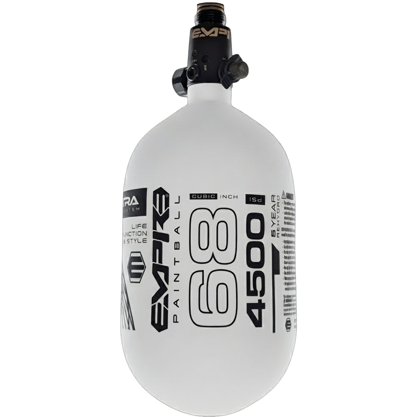 Empire FLO Pro Ultra Light Tank 68ci - White Tank with Black Logo - Image 2